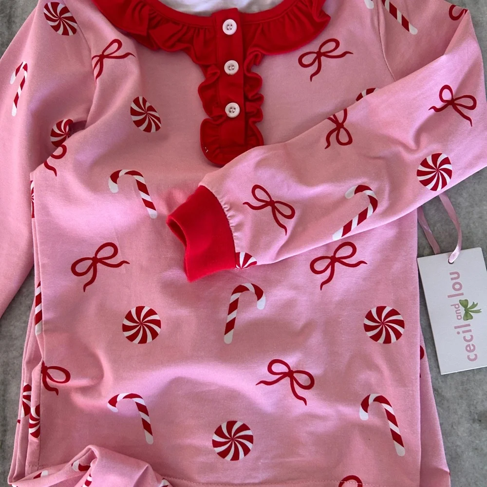 Cecil and Lou Pink & Red Candy Cane Pajama Set Size 6